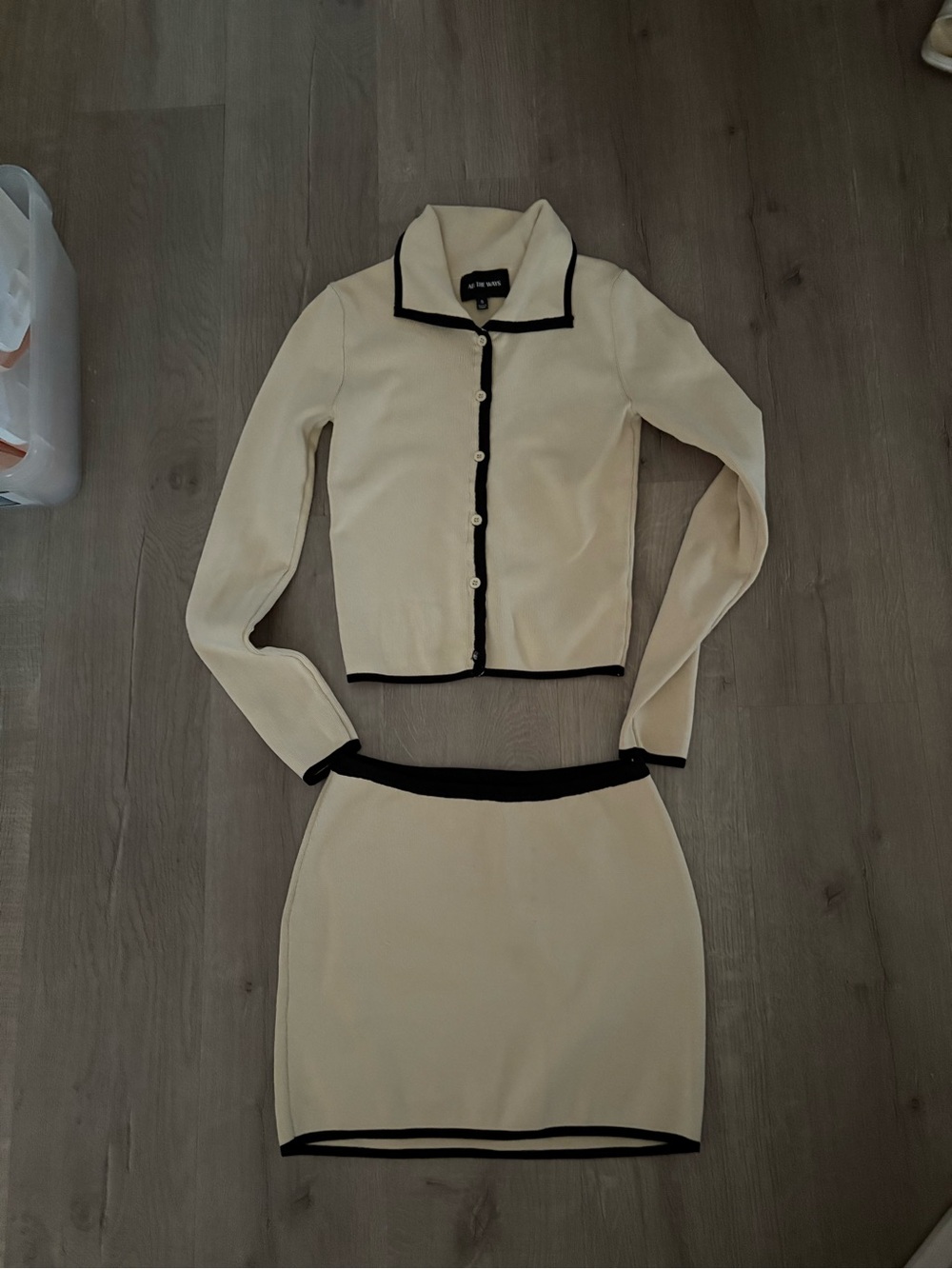 All The Ways Cream Knit Skirt Set with Black Trim Size Small - Picture 3 of 6